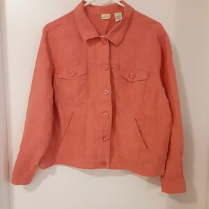 Linden Hill 100% linen shacket, button up, functional pockets collar size XL